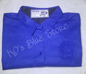 Zeta Phi Beta Sorority Long Sleeve Button-down Shirt w/ Royal Blue Shield